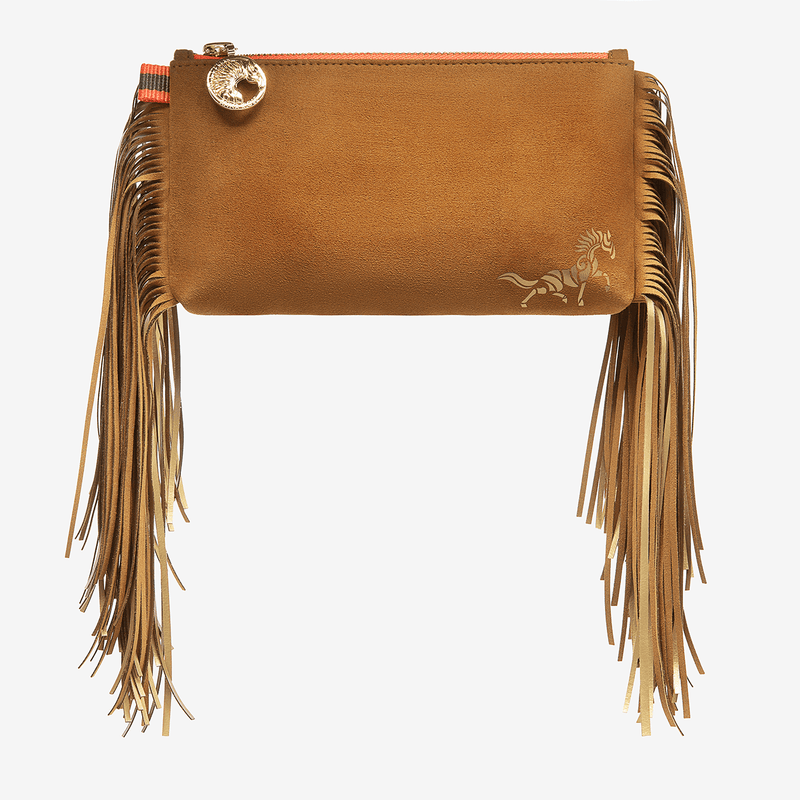 Fringe Beltbag Hunter Brown with golden print Anna Klose Hamburg Anna Klose Hamburg