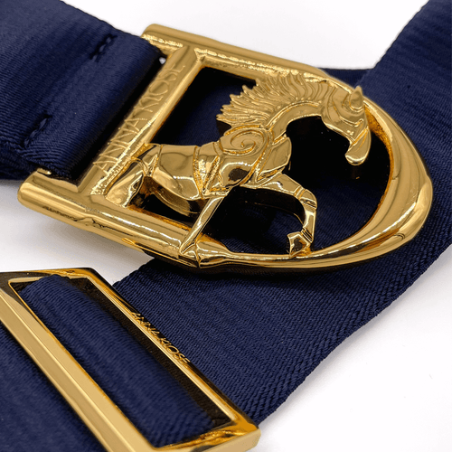 Gürtel "Oxford Blau" mit goldener Logo Schnalle 