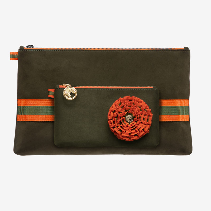 Clutch "Army Green" with silver print