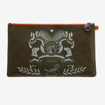 Clutch "Army Green" with silver print