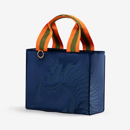 Velvet Equestrian Tote "Sapphire Blue"with blue print