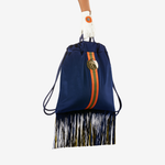 Samt Fransen Rucksack "Saphir Blau" mit goldenen Elementen