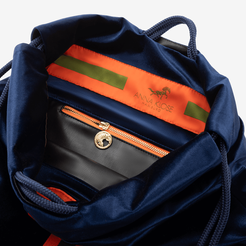 Samt Fransen Rucksack "Saphir Blau" mit goldenen Elementen