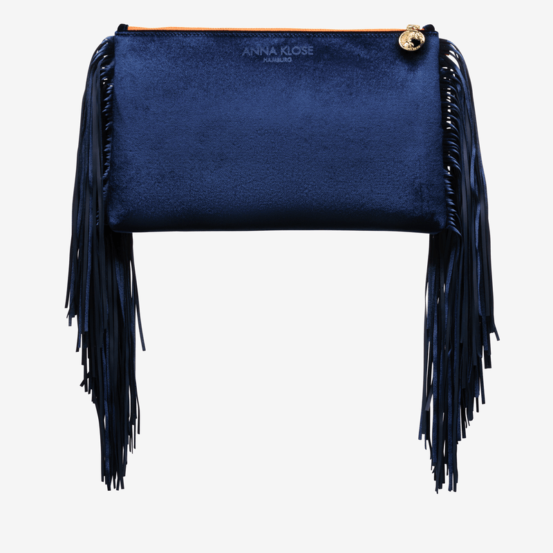 Maxi Fransen Clutch "Saphir Blau" mit blauem Druck