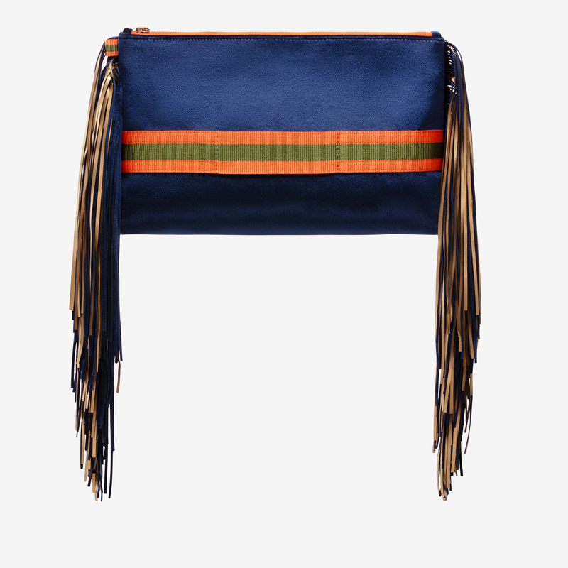 Maxi Fringe Clutch "Sapphire Blue" with golden Print