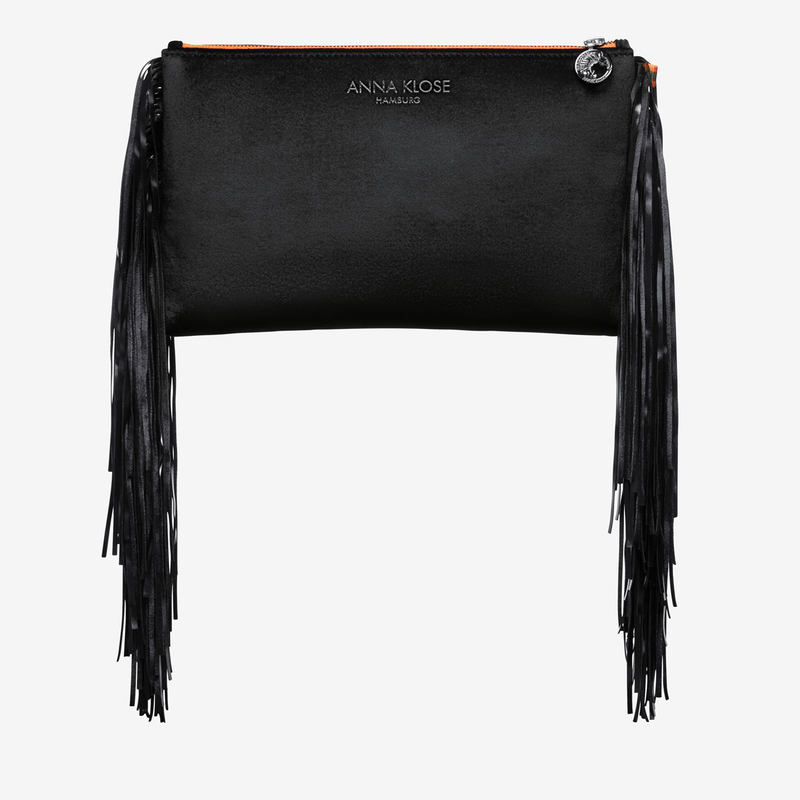 Black top fringe clutch