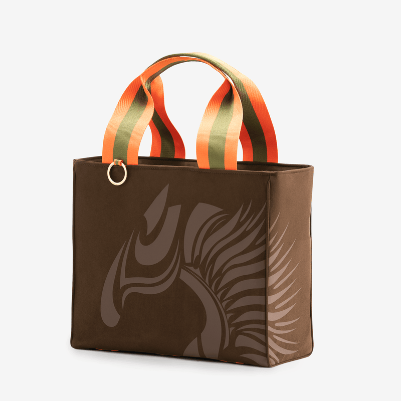 Horse riding equipment bag made of brown vegan leather with brown logo horse of the brand Anna Klose Hamburg