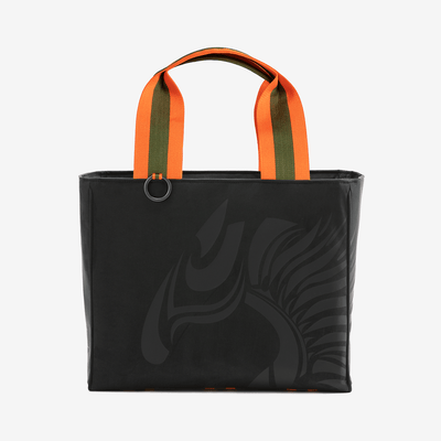 Horse riding equipment bag made of black vegan leather with black logo by Anna Klose Hamburg