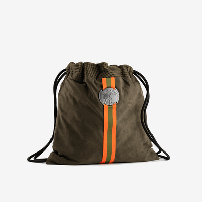Luxurious equestrian backpack made of vegan leather in army green