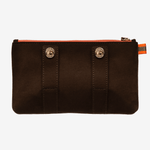 Luxury brown vegan leather belt bag with belt attachment loops and golden Anna Klose logo buttons