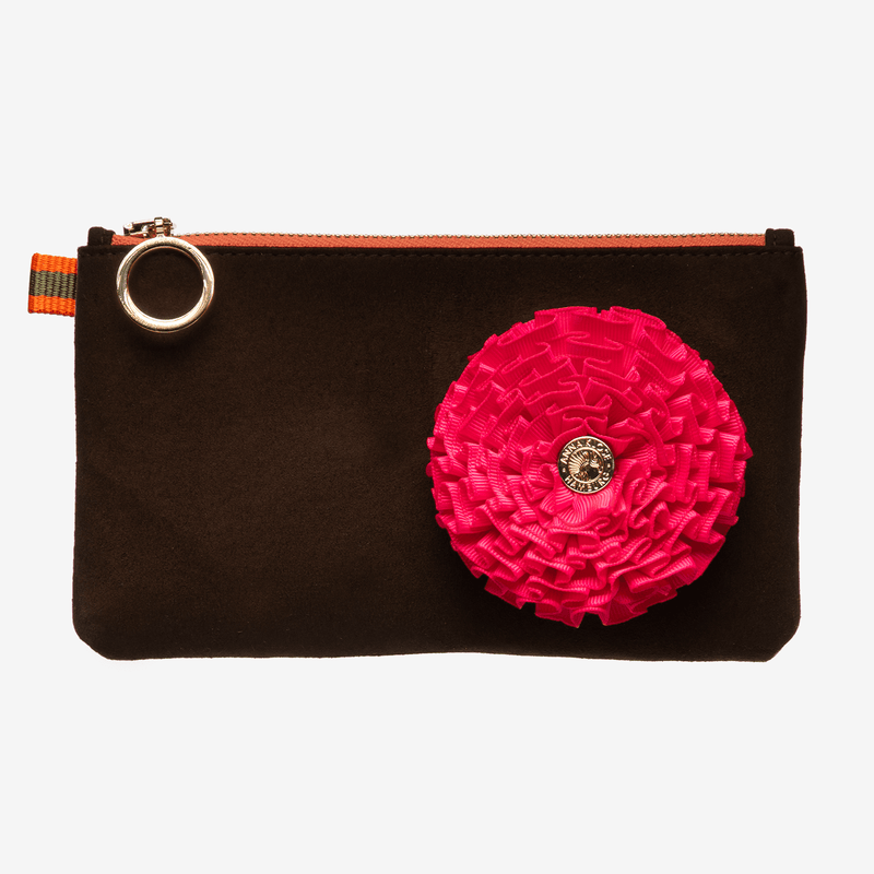 Luxury brown vegan leather belt bag with pink patch by Anna Klose