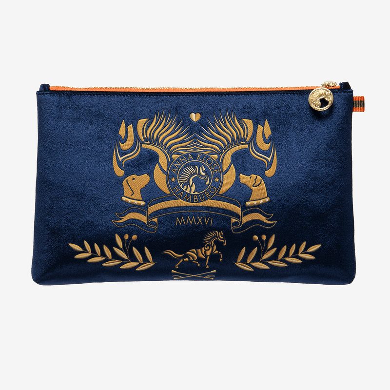 Samt Tablet-Tasche "Sapphire Blue" mit goldenem Print