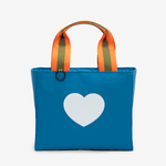 Horse riding equipment bag made of blue vegan leather with white heart by Anna Klose Hamburg